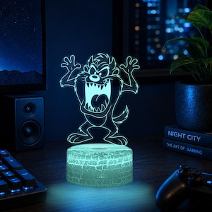 Tasmanian Devil 3D LED Night Light, Acrylic LED Lamp, Cartoon Bedroom Decor, 16 Color Remote Desk Lamp, Cartoon Fan Gift
