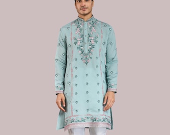 【新品】インドクルタ&ドティセット シルクインド上下セット結婚式 民族衣装 正装 ディワリ祭、結婚式、プージャなどあらゆる機会に着用できる