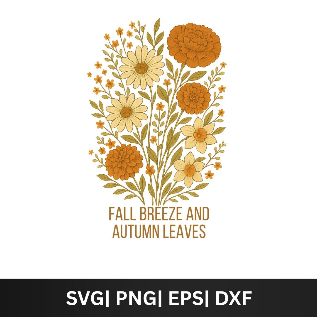 Fall Breeze & Autumn Leaves PNG - Boho Sublimation Design (digital ...