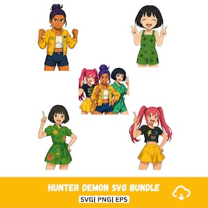 Huntrix-editie, K-pop op demonenjagers geïnspireerd digitaal stickerspakket: 48 stuks, png-bundelpakket direct downloaden: Huntr/x, Rumi, Mira, Zoey