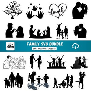 Family SVG Bundle, Family PNG Bundle, Family Clipart, Family SVG Cut Files for Cricut, Father & Children svg, Family Silhouette, Father svg