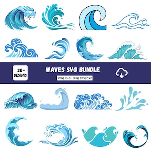 Wave SVG, Wave Svg Bundle, Ocean Svg, Water Svg, Wave Cricut, Sea Waves Svg, Waves Silhouette, Wave Vector, Beach Svg, Png, Dxf, Eps, JPG