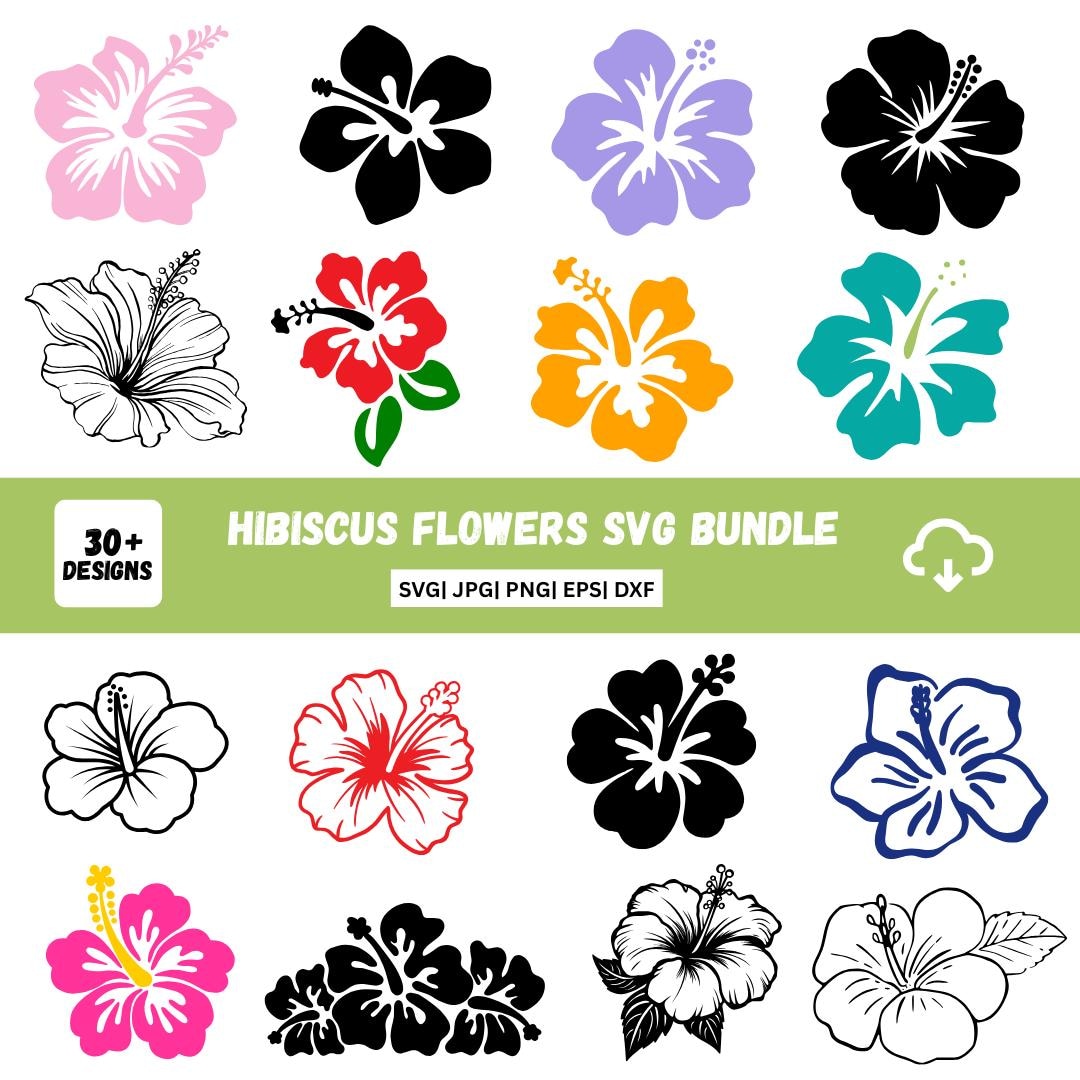 Hibiscus Flowers Svg Bundle, Hibiscus Svg, Tropical Floral Clipart Svg ...