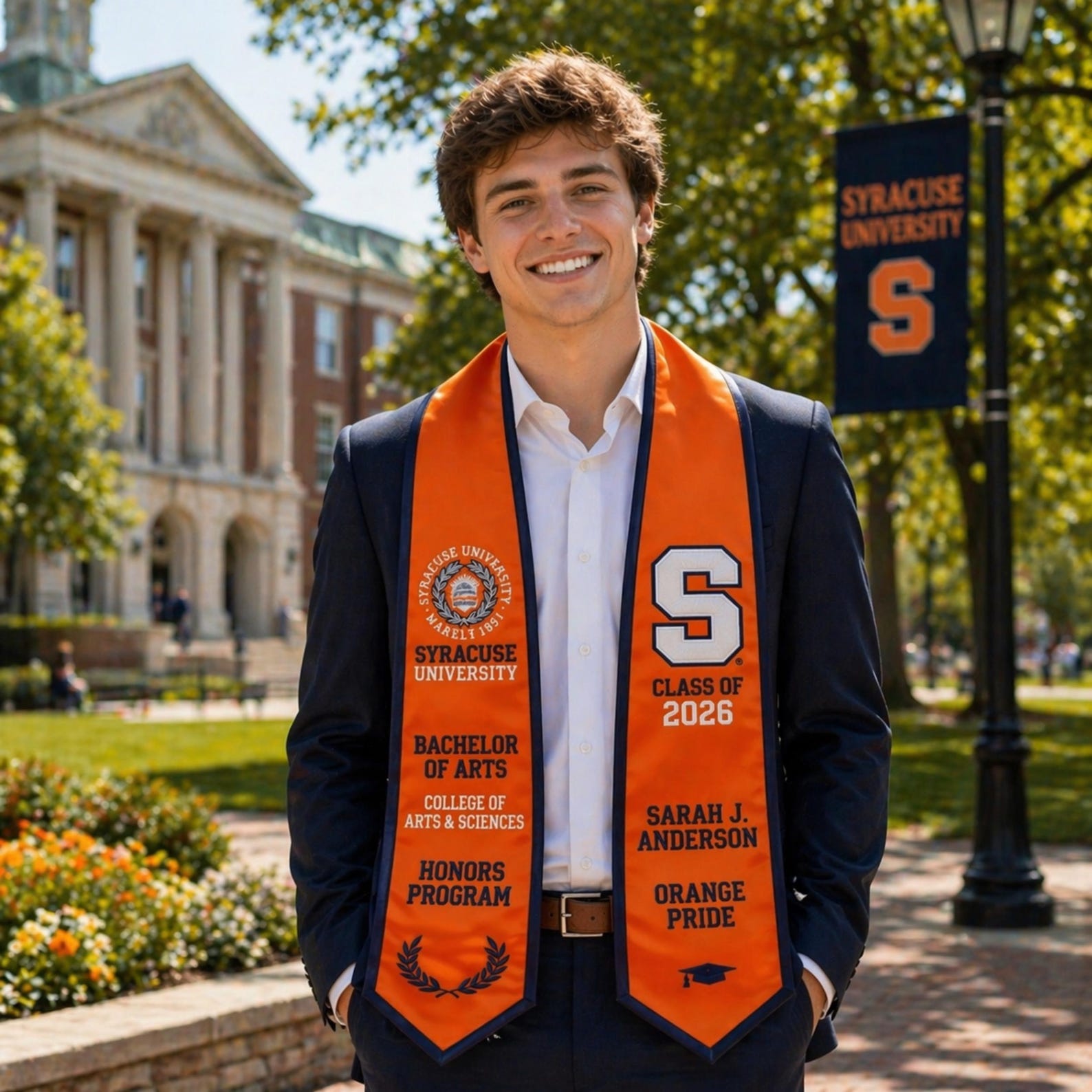 Custom Embroidered Graduation Stole Personalized Orange Navy Sash Class ...