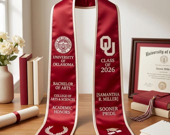 Custom Embroidered Graduation Stole Personalized Maroon White Sash Class Of 2026 Customized Bachelor Of Science Scholar Honors Gift