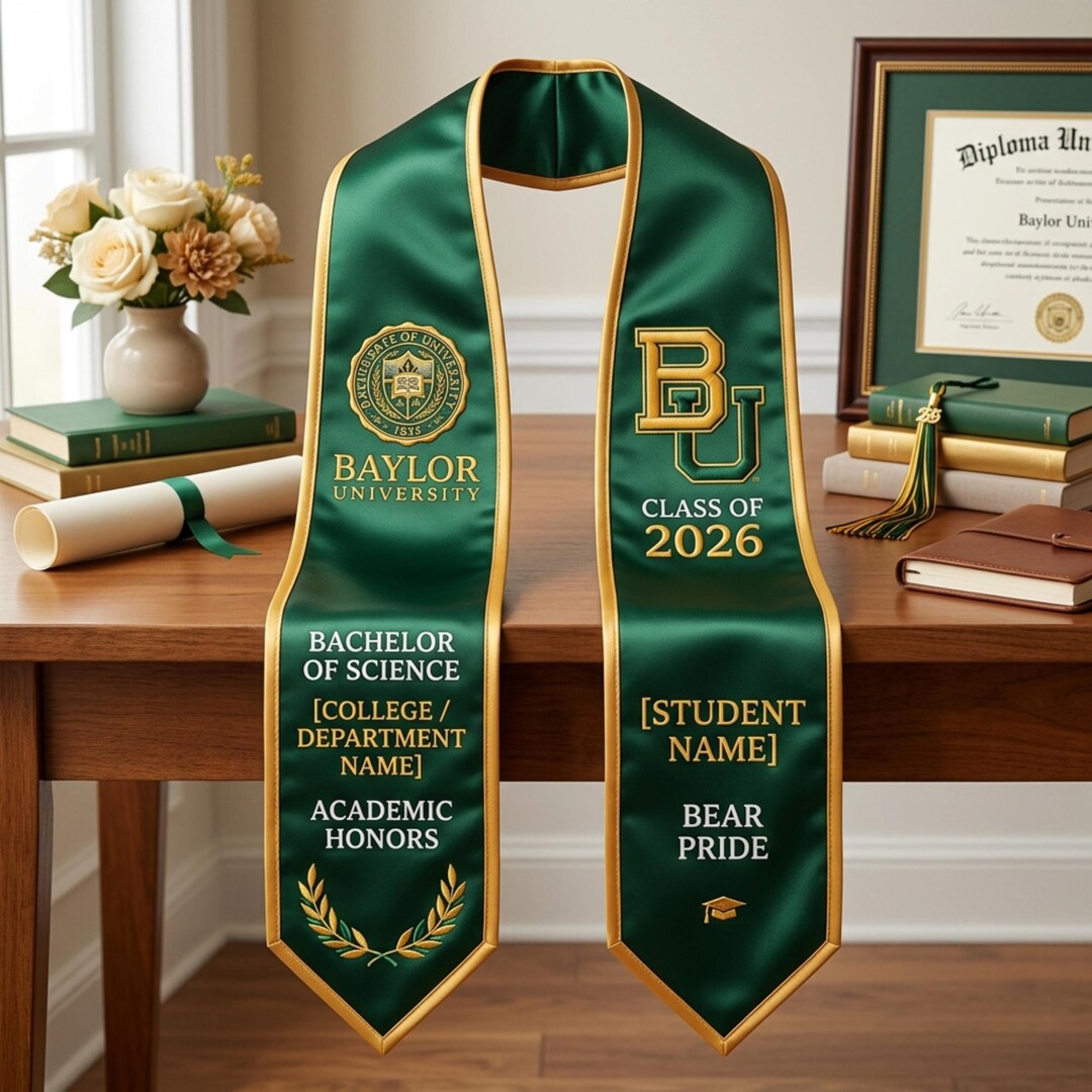 Custom Embroidered Graduation Stole Personalized Green Gold Sash Class ...