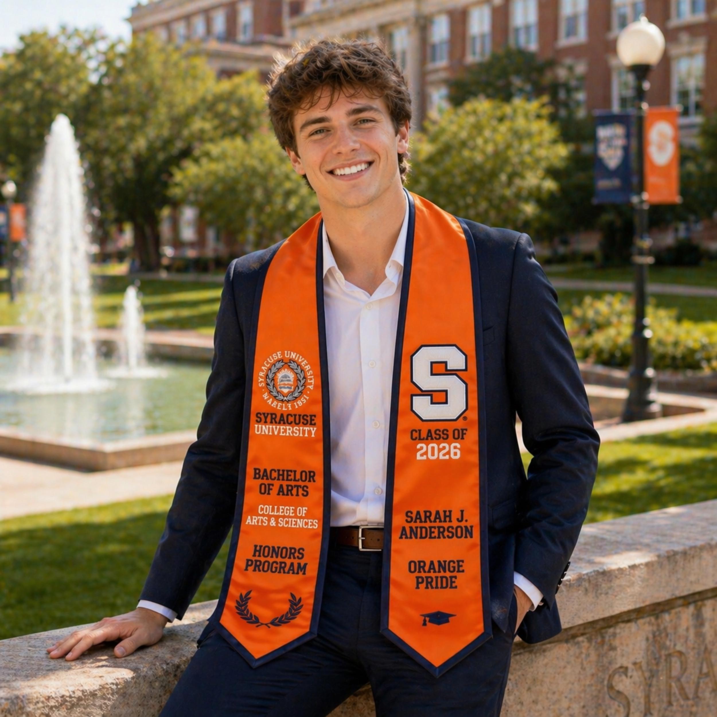 Custom Embroidered Graduation Stole Personalized Orange Navy Sash Class ...