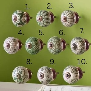 Vintage Green Ceramic Drawer Knobs – 10 Styles | Decorative Cabinet Handles | Boho Chic Door Pulls
