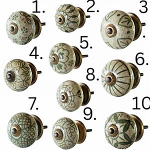 Tiradores de cajones de cerámica verde vintage / Tiradores decorativos para armarios / Tiradores de puerta estilo boho chic