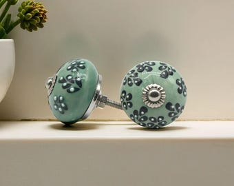 Groene keramische ladeknop in vintagestijl, enkele kast/deurknop – Rustiek boho-huisdecoratie