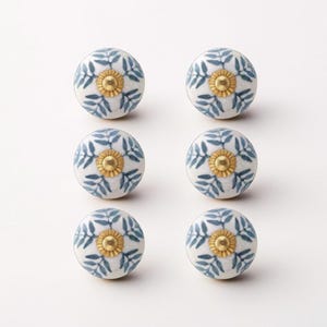 Grey & White Ceramic Cabinet Knobs – Vintage Style Drawer Pulls | Hand-Painted Knob Set | Dresser Handles | Shabby Chic Hardware