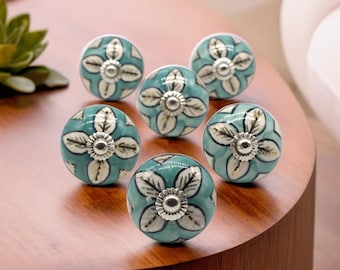 Handgeschilderde bloemenkeramische knoppen: boho kastladegrepen
