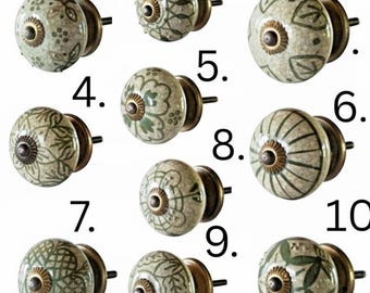 Tiradores de cerámica verde vintage para cajones, tiradores decorativos para armarios y tiradores de puertas bohemios chic.