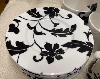 2 jarras de leche Marks & Spencer Black Damask – Jarra para crema – Gres negro floral descatalogado – 1/3 de pinta – Vajilla de repuesto