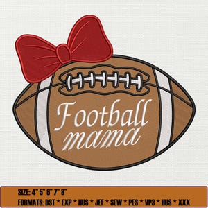 Game Day Bow Football Mama Embroidery, Sport Mama Embroidery, American Football Mom Embroidery, Game Day Embroidery, Football Embroidery