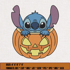 Stitch in Pumpkin Halloween Embroidery, Cute Stitch Embroidery,  Cute Alien Fall Machine Embroidery Pattern, Stay Spooky Stitch Embroidery
