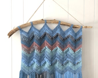 Deep Sea Crochet Wall Hanging on Cape Cod Beach Driftwood, Large