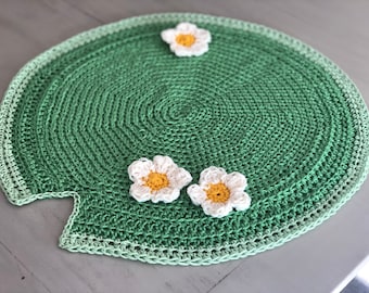 Handmade Lily Pad Newborn Crochet Blanket with Flowers