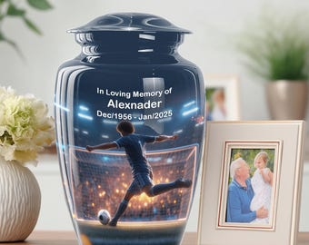 Personalized Soccer Cremation Urn for Human Ashes | Custom Football Memorial Urn with Name & Dates | Sports Tribute Urn