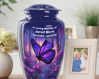Personalized Purple Butterfly Cremation Urn | Adult Memorial Ashes Keepsake