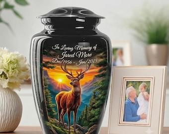 Deer Cremation Urn for Human Ashes – Sunset Forest Memorial, Personalized
