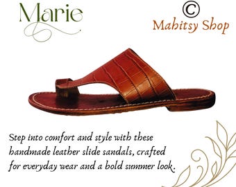 Handmade Leather Slide Sandals for Women | Brown Summer Flats | Comfortable Everyday Shoes for Casual Wear