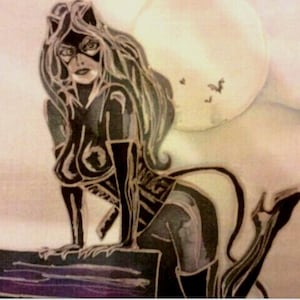Print of a silk painting of Catwoman