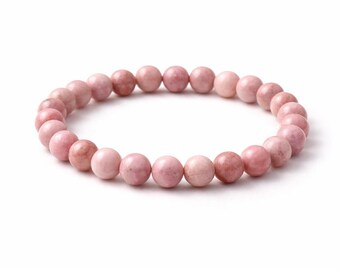 Genuine Rhodonite Bracelet 6mm | Natural Pink Gemstone Stretch Bracelet | Handmade Healing Crystal Jewelry | Unisex Beaded Bracelet