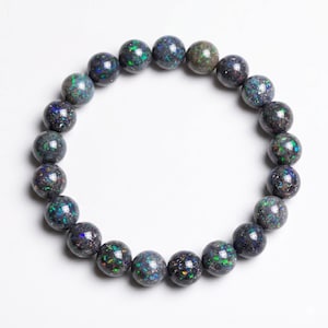 Natuurlijke zwarte opaal armband AAAAA | 9,2 mm kleurrijke armband met flitsopaalkralen | Luxe stretch edelsteen cadeau
