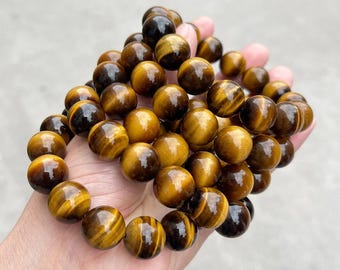 Genuine Tiger Eye Bracelet for Men & Women | Natural Tiger Eye Stone Beaded Bracelet | Protection Confidence Healing Jewelry Gift