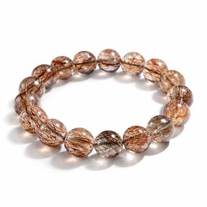 AAAAAA Natural Black Copper Super 7 Seven Clear Round Beads Bracelet Gold Rutilated Jewelry Women Men