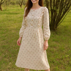 Floral Cotton Midi Dress: Vintage Prairie Style with Ruffles