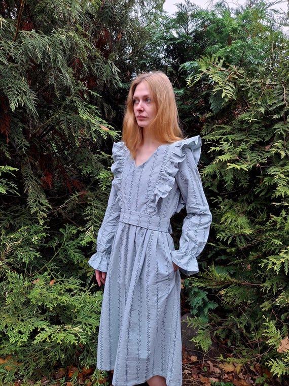 Handmade Cotton Midi Dress | Cottagecore Dress with Ruffles