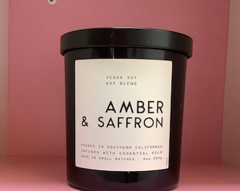 LEOBEN CANDLES | Amber & Saffron Scented Soy Candle: 40 Hour Vegan Essential Oils