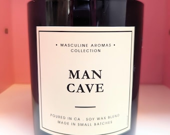 LEOBEN CANDLES | Masculine Scented Soy Candle: Man Cave | Masculine Aromas, Essential Oils - 9oz, 255g