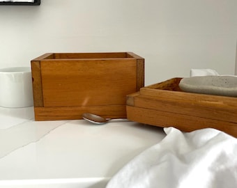 Vintage Wooden Tea Caddy Box | Minimalist Keepsake Jewelry Storage Scandinavian Style