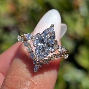 3CT Marquise Cut Moissanite Engagement Bridal Set 14K Solid Gold Ring Set, Stackable Ring Set, Bridal Ring Set, Wedding Ring Set For Her