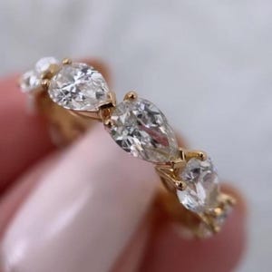 Pear Cut Moissanite Wedding Band 14k Yellow Gold Band Stacking Dainty Band Sterling Silver Ring Promise Diamond Band Christmas Gifts