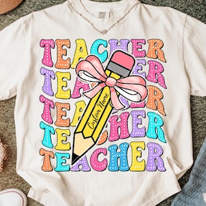 Custom Teacher Name, Teacher pencil paper bow png, Teacher Coquette Png, Pencil Bow Png, Back To School Png, Teacher Appreciation Gift