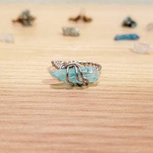 Wire Wrapped Aqua Aura Quartz Ring in Silver