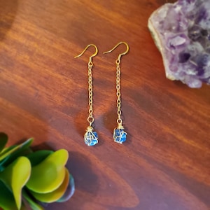 Lapis Lazuli Wire Wrapped Dangle Earrings in Gold / Drop Earrings