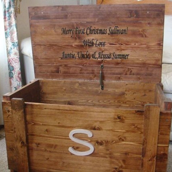 Custom built wooden Toy Box / Blanket Chest with monogram toybox pine toybox Personalized