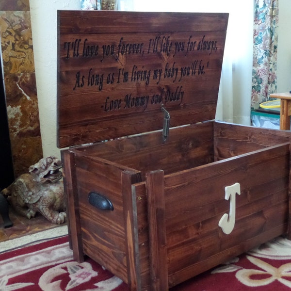 Custom built wooden Toy Box / Blanket Chest with monogram toybox pine toybox Personalized