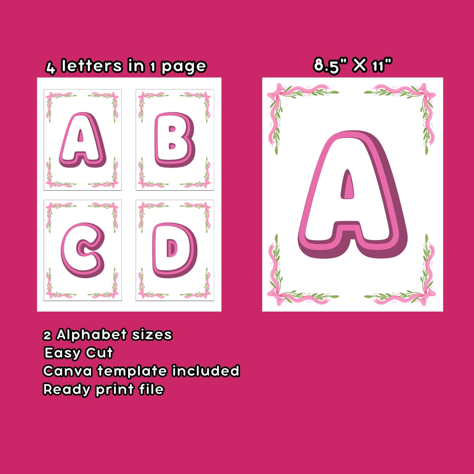 Pink ABC Flashcards Printable – Toddler Alphabet Learning Cards ...