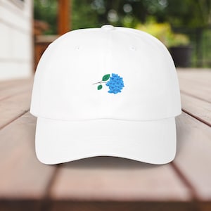 Blue Hydrangea Design Embroidered Hat, Gift for Flower Lover, Summer Coastal Wear, Adjustable Snap, Comfortable Women&#39;s Cap, Nautical Attire