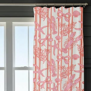 Pink Nautical Curtain: Beach Theme Coastal Window Panel