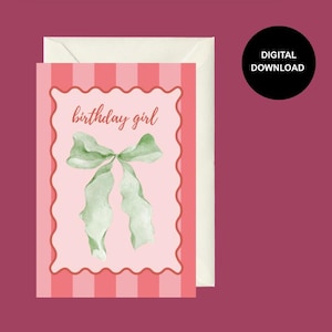 Old Money Birthday Card Vintage Card Trendy Card Bow Birthday Girl Gift Birthday Gift Card Girly Feminine Card Happy Birthday Stripes Card