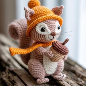 Crochet Squirrel Amigurumi: Handmade Plush Toy with Acorn