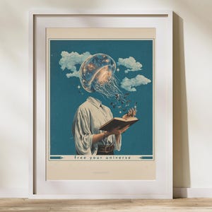 Surreal Jellyfish Digital Art Print Dreamy Cosmic Wall Poster Abstract Fantasy Ocean Decor Instant Download Printable Artwork gift