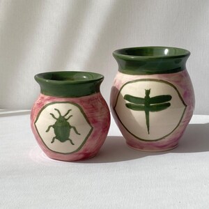 Handmade ceramic vases with Dragonfly and Beetle from PILANI ceramics